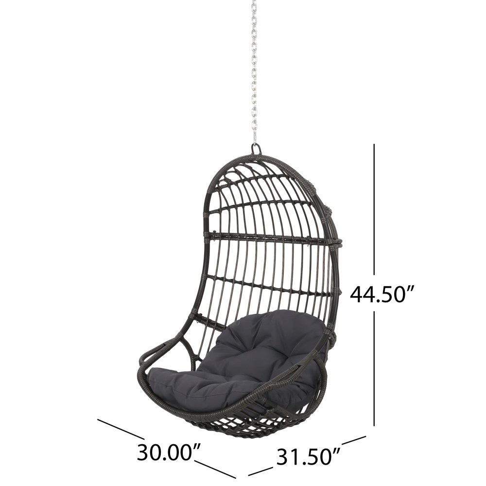 Meridan Outdoor Wicker Hanging Chair (No Stand), Dark Gray, Gray - Image 6