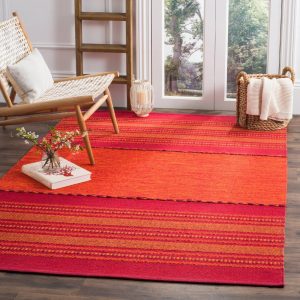 SAFAVIEH Montauk Ben Striped Soft Braided Cotton Area Rug, Orange/Red, 5" x 8"