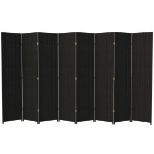 Red Lantern 7 ft. Tall Woven Fiber Folding Screen - Black - 8 Panel