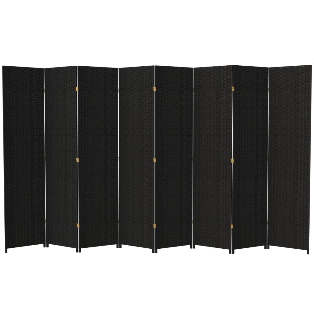 Red Lantern 7 ft. Tall Woven Fiber Folding Screen - Black - 8 Panel