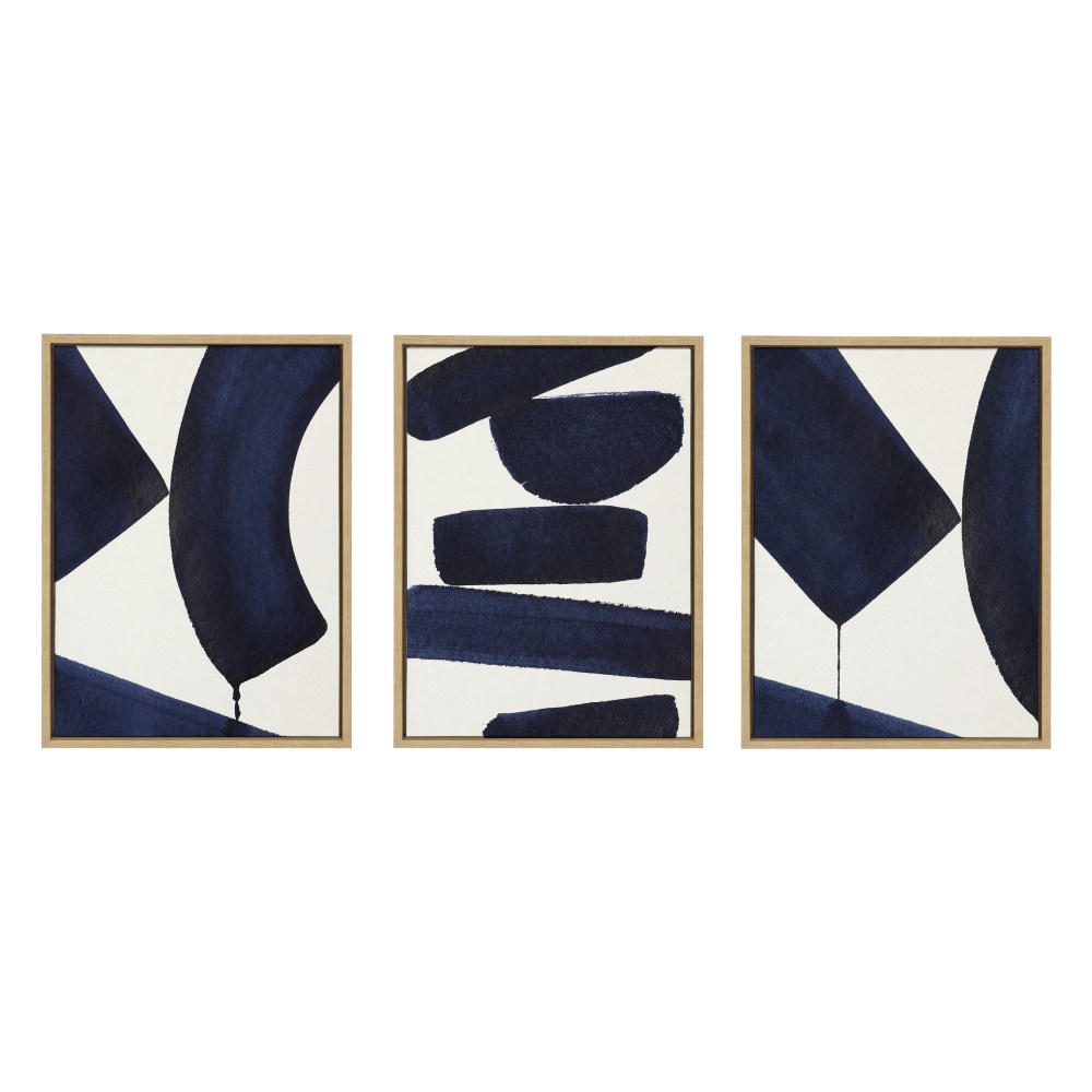 Sylvie Japandi Linen Textured 18 in x 24 in Framed Painting Canvas Art Prints, by Kate and Laurel Set of 3