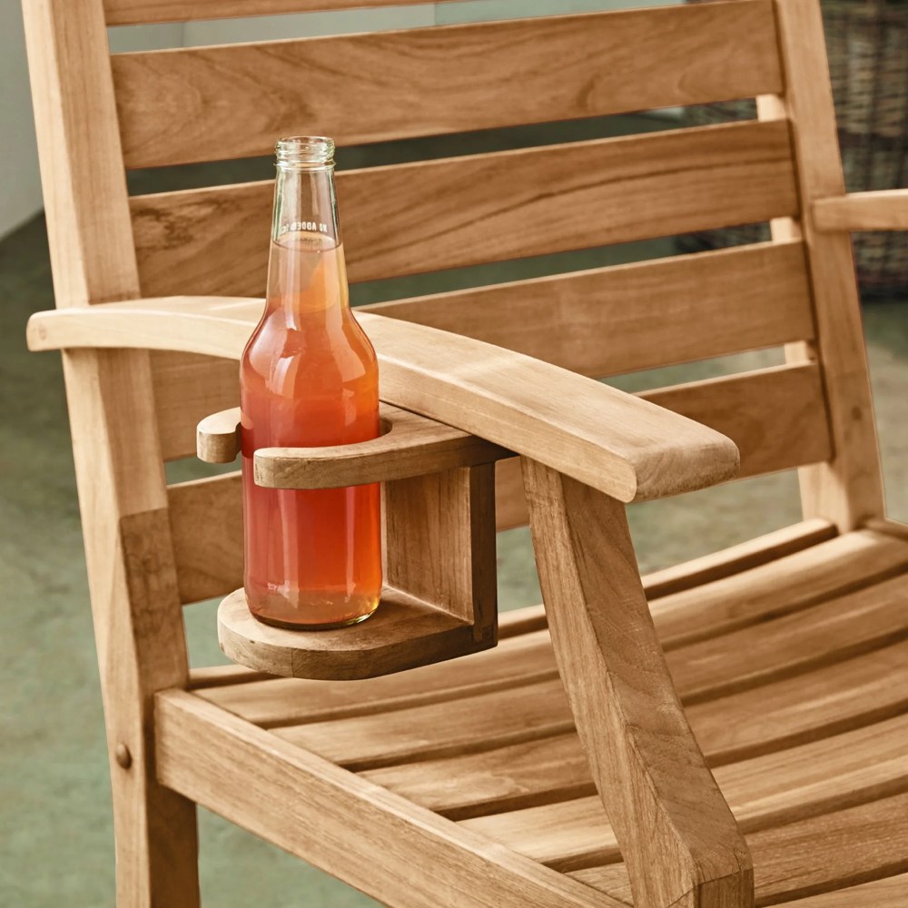 Logan Solid Teak Outdoor Rocking Chair with Bottle Holder, Natural Teak - Image 8