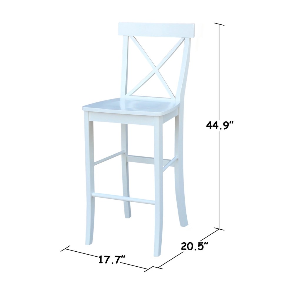 International Concepts Cross Back Solid Wood 30 in. Bar Height Stool in White - Image 11