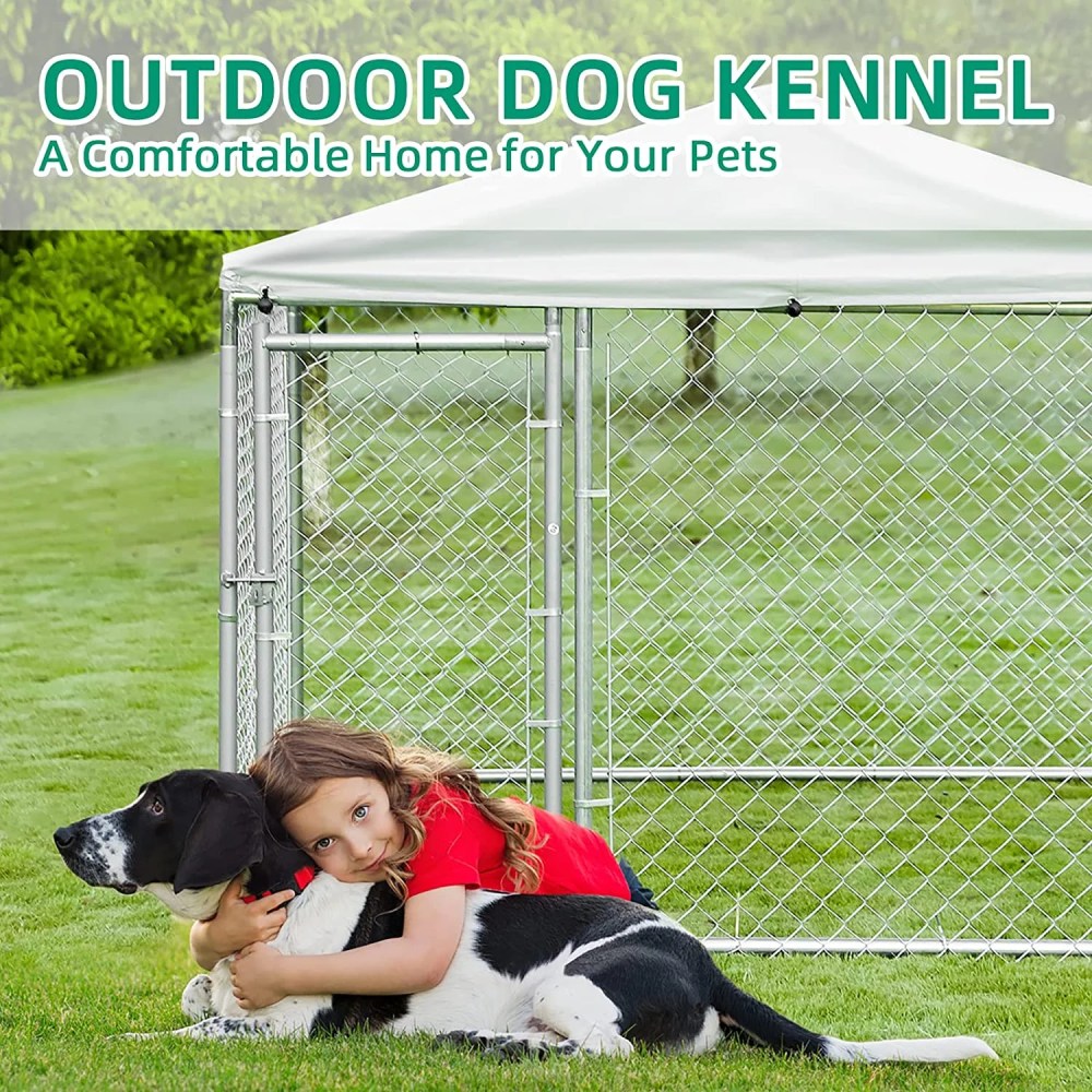 VIVIJASON Outdoor Large Dog Kennel Heavy Duty Fence Dog Cage with Galvanized Chain Link, Outside Pen Playpen Dog Run House with UV & Waterproof Cover and Secure Lock for Backyard - Image 3