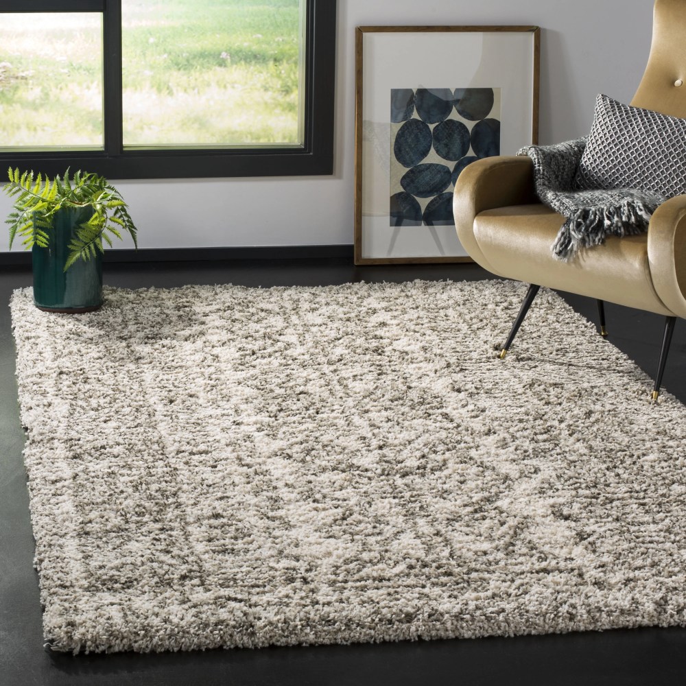 SAFAVIEH Hudson Raphael Geometric Shag Area Rug, Ivory/Grey, 5'1" x 7'6"
