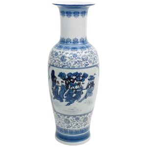 36" Ladies Blue & White Porcelain Tung Chi Vase