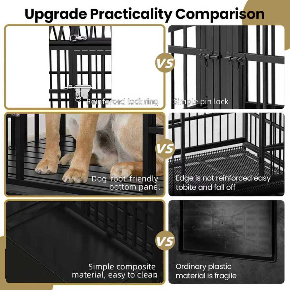 Heavy Duty Dog Crate for Large Dogs, 58 inches Extra Large Dog Kennel Indoor, Indestructible Dog Crate for High Anxiety Dogs, Double Door with Wheels - Image 3