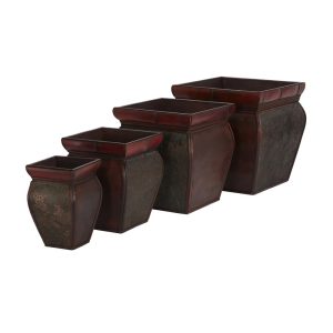 Nearly Natural 14" Brown Square Planters with Rim,Set of 4