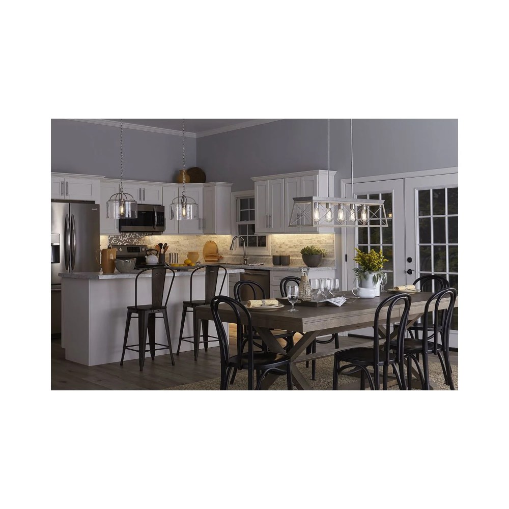 Briarwood Collection Five-Light Galvanized and Bleached Oak Farmhouse Style Linear Island Chandelier Light - Image 3