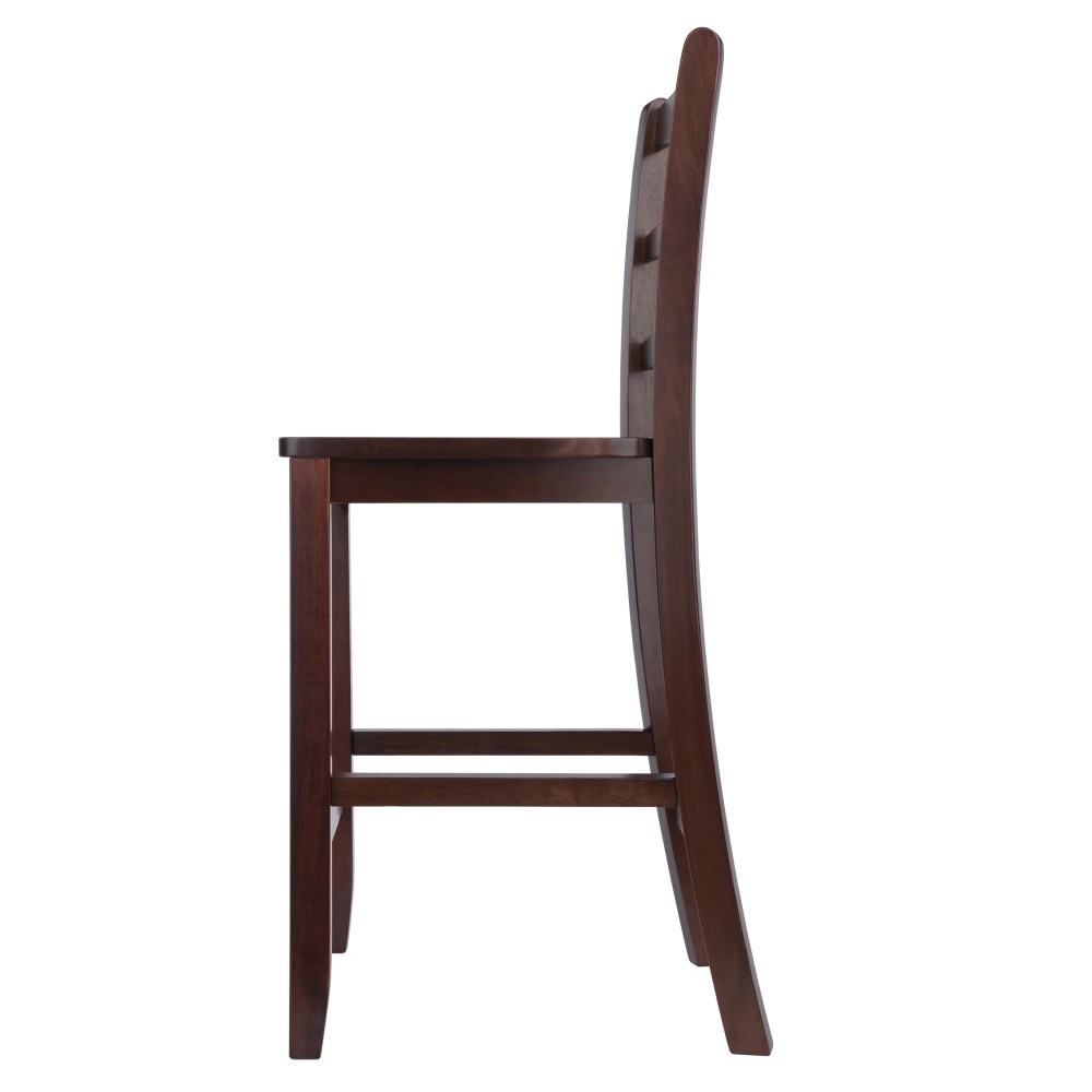 Winsome Wood Orlando 5-PC Set High Table, 2 Shelves & 4 Ladder Back Stools, Walnut Finish - Image 4