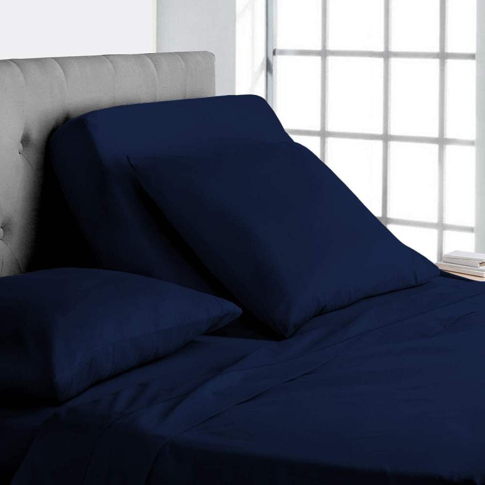 Top Split-King: Adjustable King Bed Sheets - 4PC Bed Sheet Set - 100 Egyptian Cotton - 800 Thread Count - 15 Inch Deep Pocket, Top Split King, Navy Blue Solid - Split Down 28 inches from The top