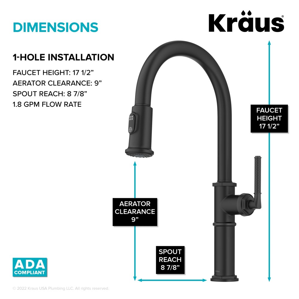 KRAUS Allyn Traditional Industrial Pull-Down Single Handle Kitchen Faucet in Matte Black - Image 2