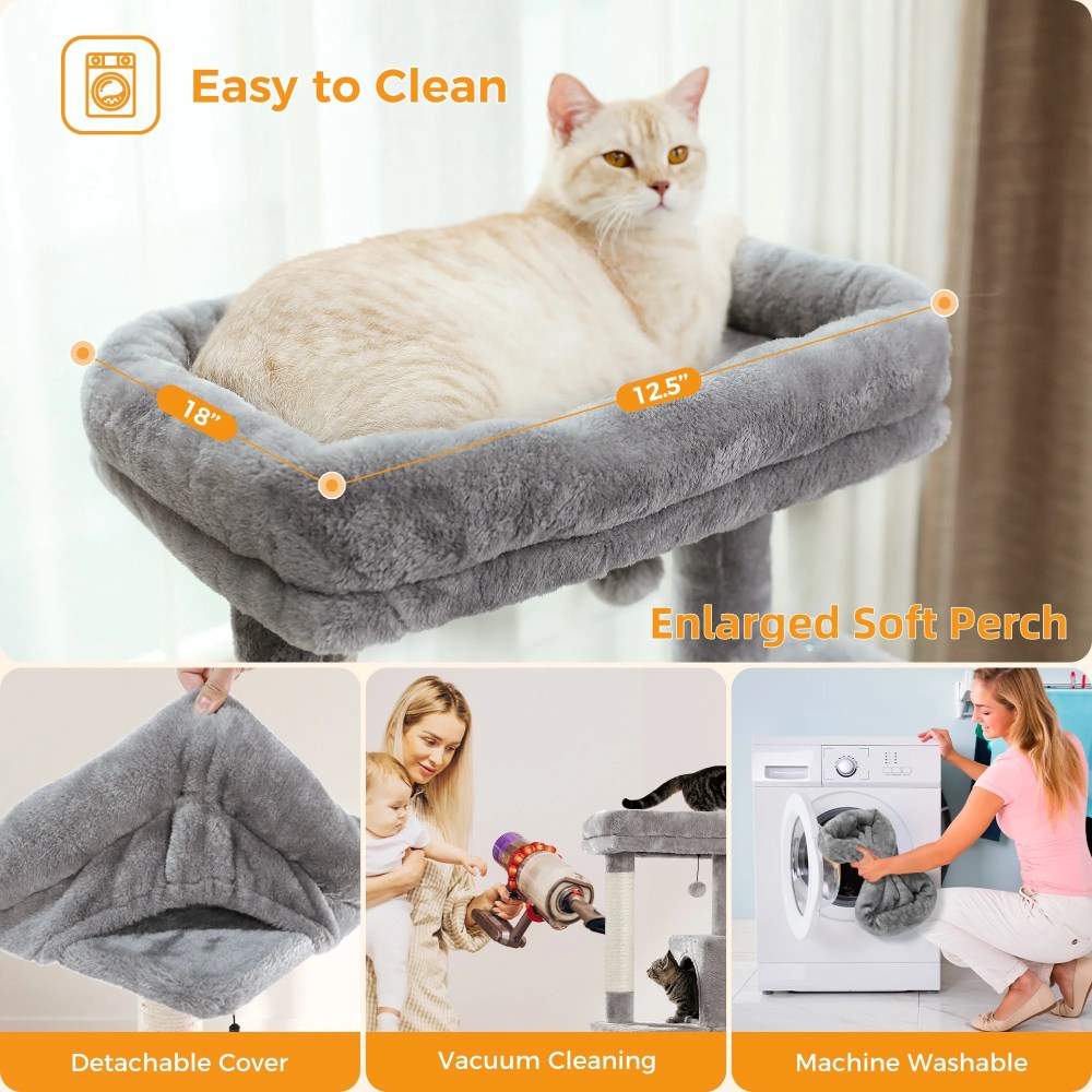 Pawz Road Cat Tree for Large Cats 56"Tall Cat Tower Condo with Scratching Post for Indoor Cats, Gray - Image 2