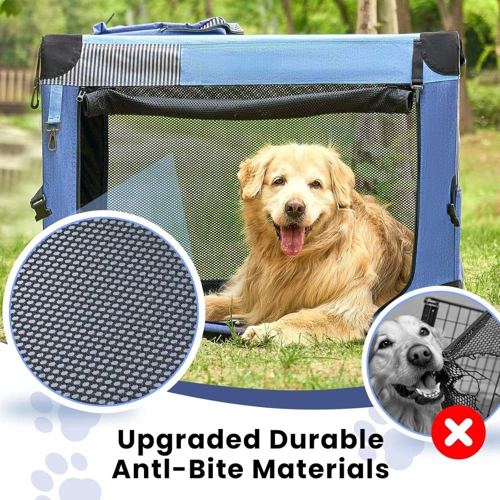 Nomipaw 36 Inch Portable Dog Crate Soft Collapsible, 3-Door Blue Travel Pet Crate for Small/Medium Dogs Indoor & Outdoor with Durable Mesh Windows & Storage Bag - Image 4