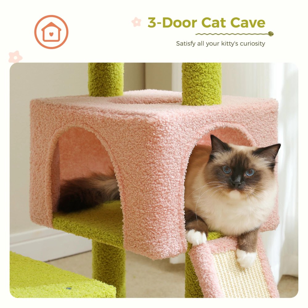 Pefilos 47" Flower Cat Tree Tower for Indoor Cats, Cat Condo with Pink Top Perch for Kittens, Cat Tree House with Sisal Scratching Posts, Pink - Image 6