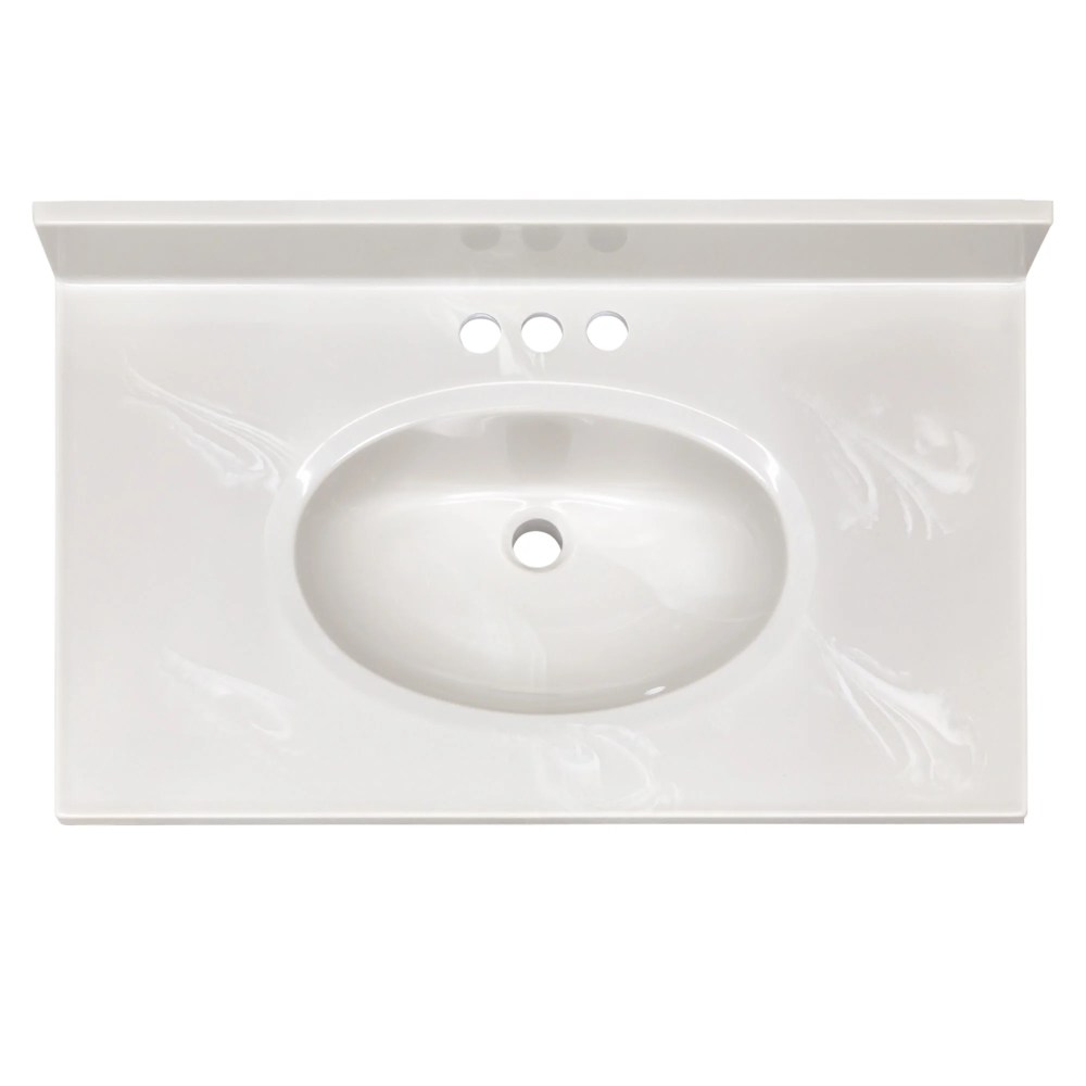 Design House Cultured Marble 31" x 19" Single Bowl Vanity Top with Centerset Mount and Backsplash, Ivory Swirl - Image 13