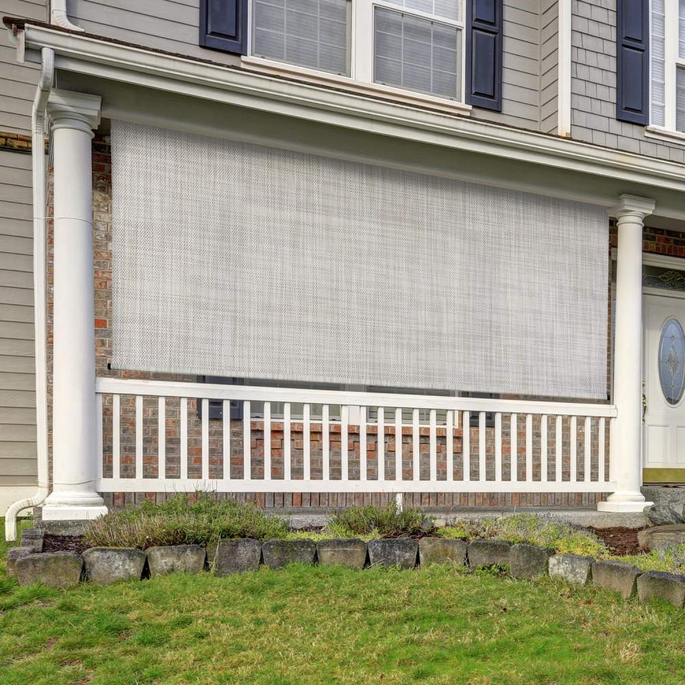 Keystone Fabrics PVC Outdoor Patio Sun Shade with Valance 10ft Wide (White/Tan) - Image 5
