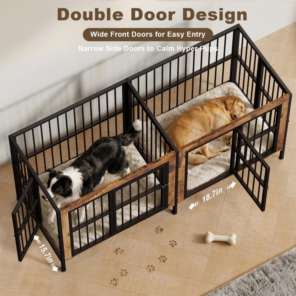 YOKWOK 78 Inch Dog Crate Furniture for Large Dogs with Sturdy Removable Divider, Extra Large Double Doors Dog Kennel Furniture, Thick Wooden Dog cage Furniture, Brown - Image 7
