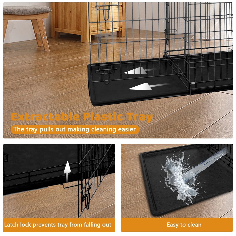 YRLLENSDAN 48 inch Foldable Large Dog Crate for Large Dogs, Metal Wire Dog Cage with Plastic Tray and Handle Double-Door Outdoor Dog Crates and Kennels for Medium dogs, Black - Image 3