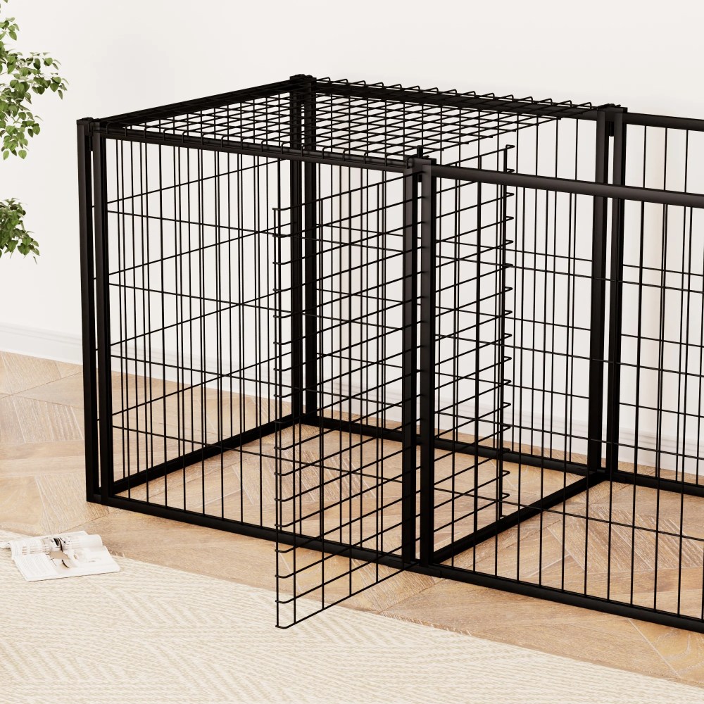 JXXRZ 63" Dog Crate Indoor Metal Kennel w/ Cover & Divider, Escape Proof Playpen - Image 5