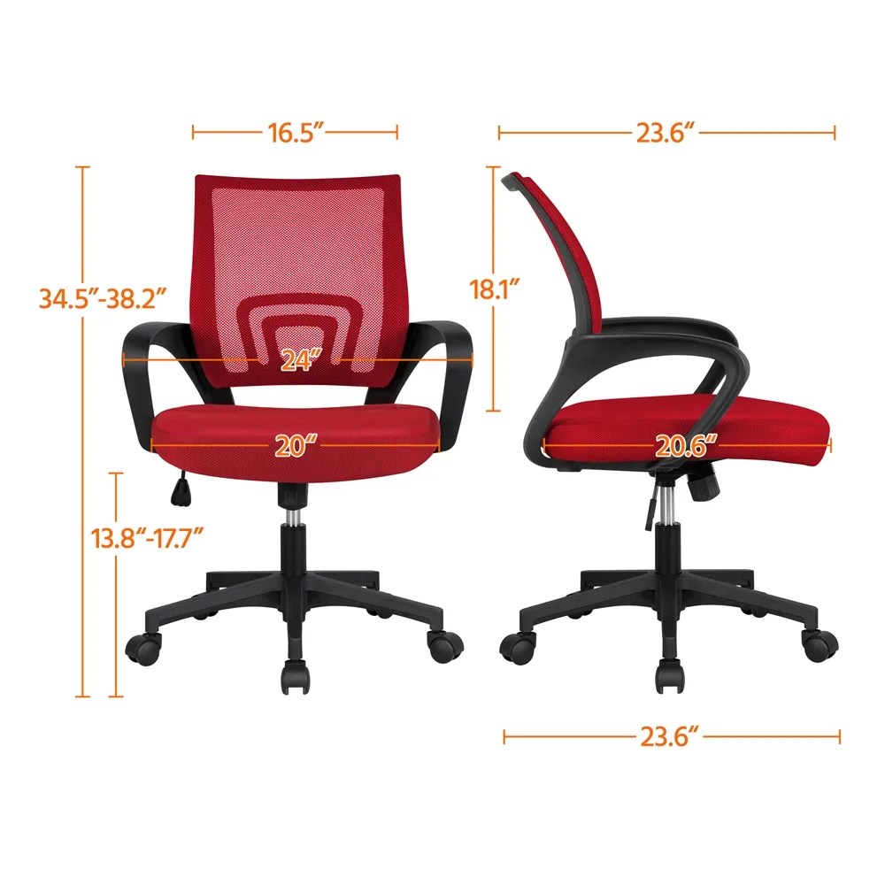 Alden Design Adjustable Mid Back Mesh Swivel Office Chair with Armrest, Set of 2, Red - Image 8