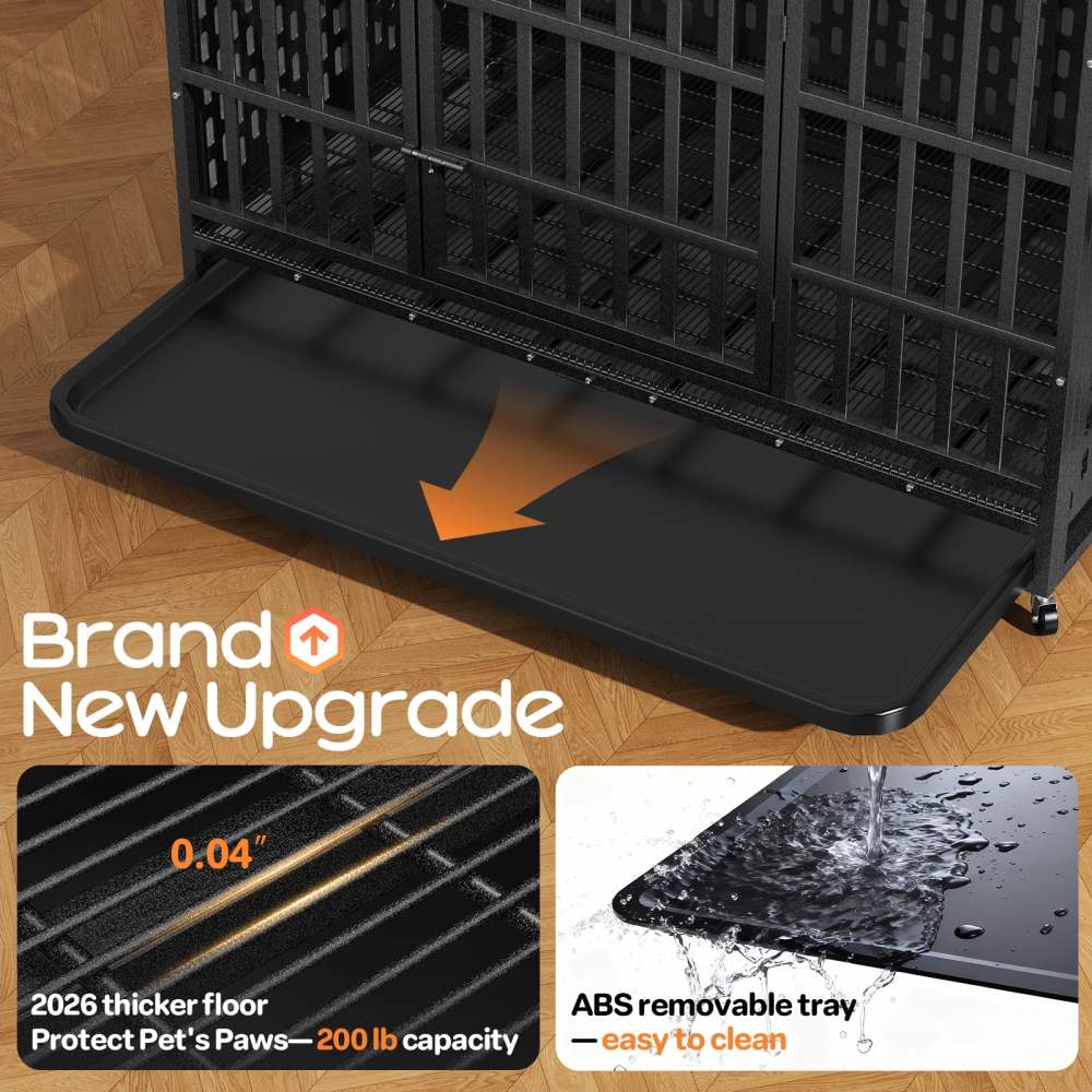 YOKWOK 48 Inch Heavy Duty Indestructible Dog Crate Cage, Chew Proof & Escape-Proof XL Kennel for High Anxiety Large Dogs, with Locking Wheels and Removable Tray for Indoor & Outdoor Use, Black - Image 9
