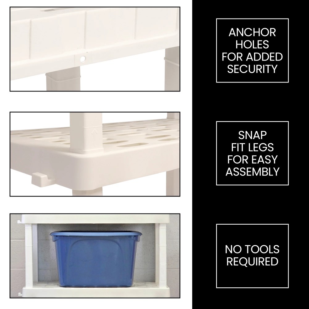 Oskar Plastic Shelving Unit Storage Shelf 5-Tier 74"H x 36"W x 18"D White 750lb Capacity - Image 12