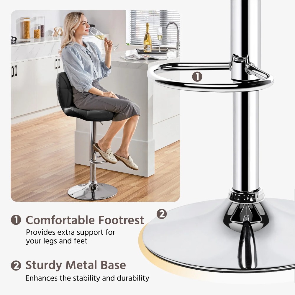 Yaheetech Set of 2 Adjustable Modern PU Leather Swivel Bar Stools with Backrest, Black - Image 5