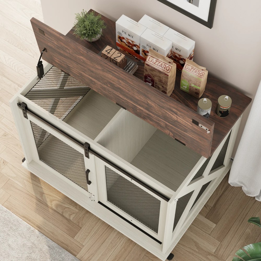 37" Stress-Free Dog Crate with Dual Access Sliding Barn Door & Flip Top Design Creates a Cozy Den for Your Pet - Image 29