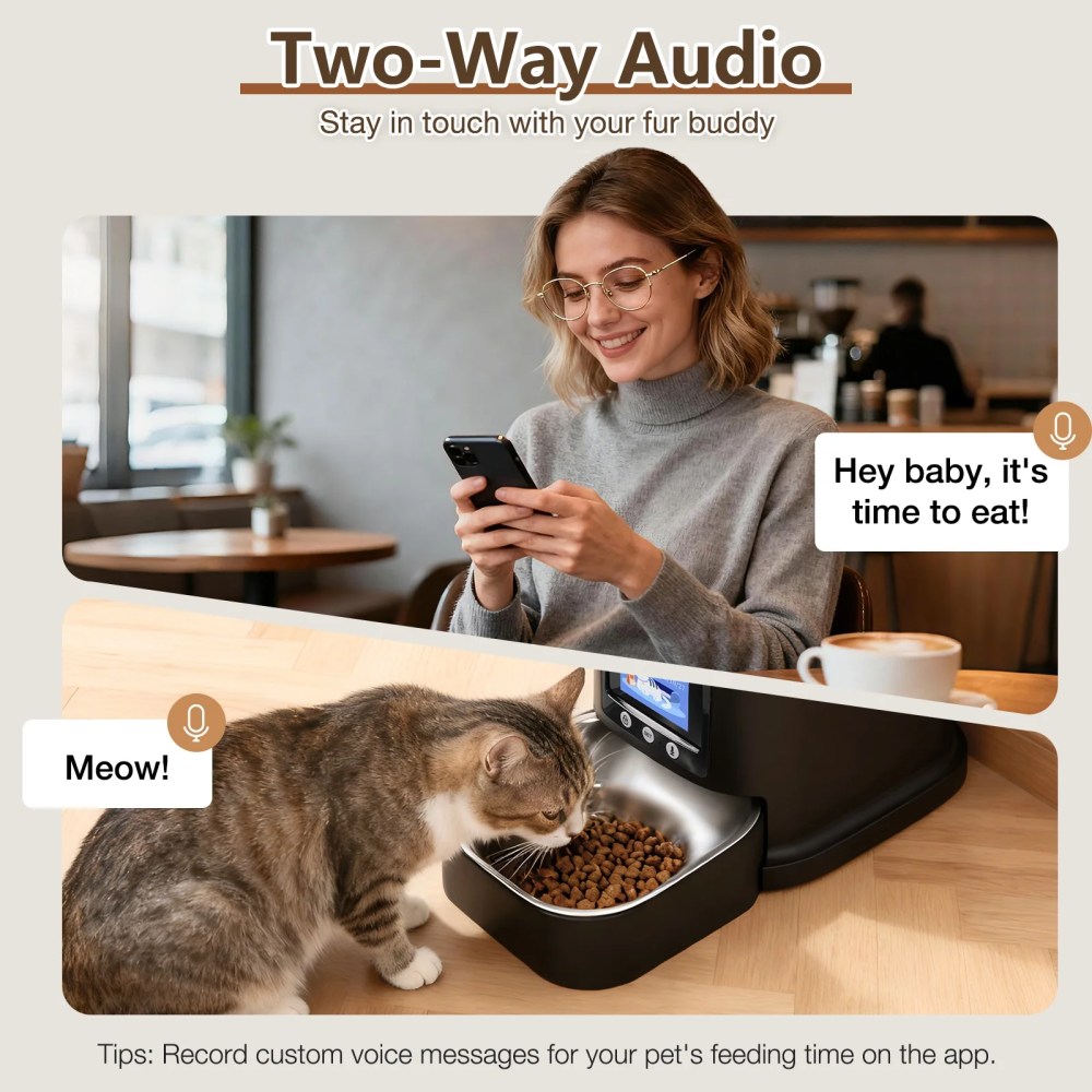 Automatic Cat Feeder with Camera, 5G WiFi Smart Food Dispenser, APP Remote Control, Timed Portion Feeding, Large Capacity Dog Cat Automatic Feeder, Black - Image 8