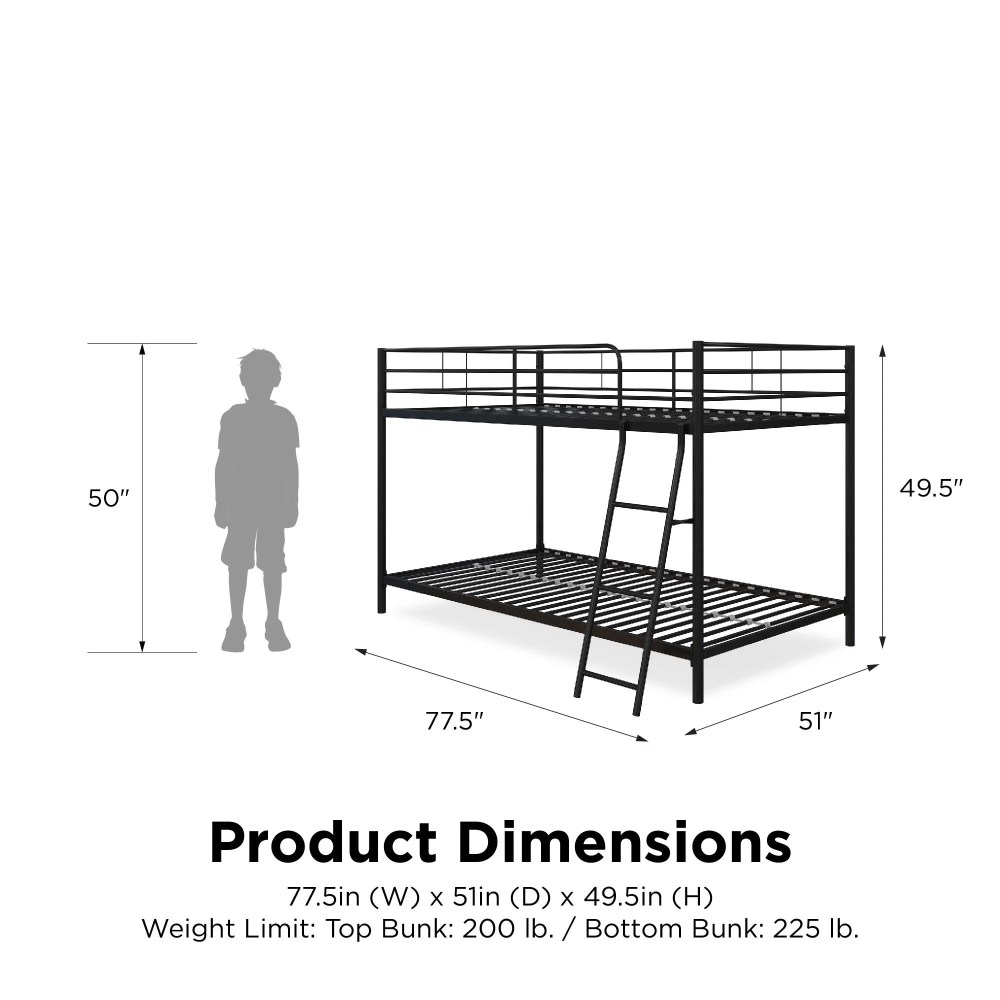 Mainstays Small Spaces Twin-over-Twin Low Profile Junior Bunk Bed, Black - Image 5