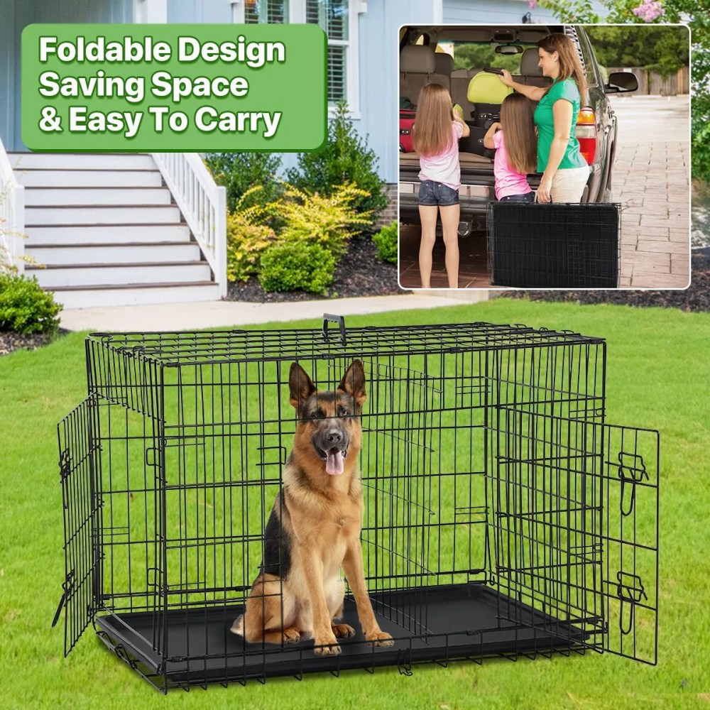 Dkelincs 42" XL Foldable Dog Crate Metal Dog Cage Kennel with Double Door & Tray, Black - Image 3