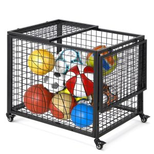 YODOLLA Ball Cart Storage,  Rolling Basketball Bin with Wheels for Garage,  School,  Gym,  Sports Equipment and Toy Organizer,  Indoor & Outdoor