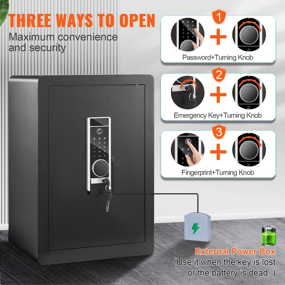 VEVOR Security Safe Box 2.2 Cubic Feet Fingerprint Digital Keypad Lock Box Safe Fingerprint Safe Box with Inner LED Light Fire Resistant Home Safe Steel for Cash Gold 15.75x13x23.6 inch - Image 5