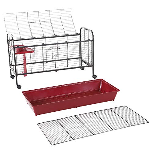 Pawhut Metal Wire Small Animal Pet Cage with Wheels, Red & Black, 42" - Image 4