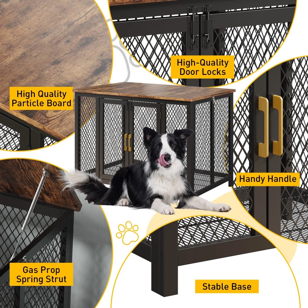 48" Dog Crate Furniture, Heavy Duty Dog Cage, Indoor Kennel, End Side Table Animal Crates with Doors for Medium Large Dog Cage, Anti-Chew Anti-Escape, Rustic Brown, 118.5 78 82.5Cm - Image 2