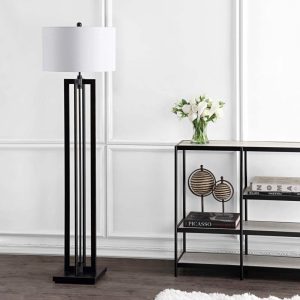 SAFAVIEH Tanya 59 in. H Mid-Century Tower Column Floor Lamp, Black