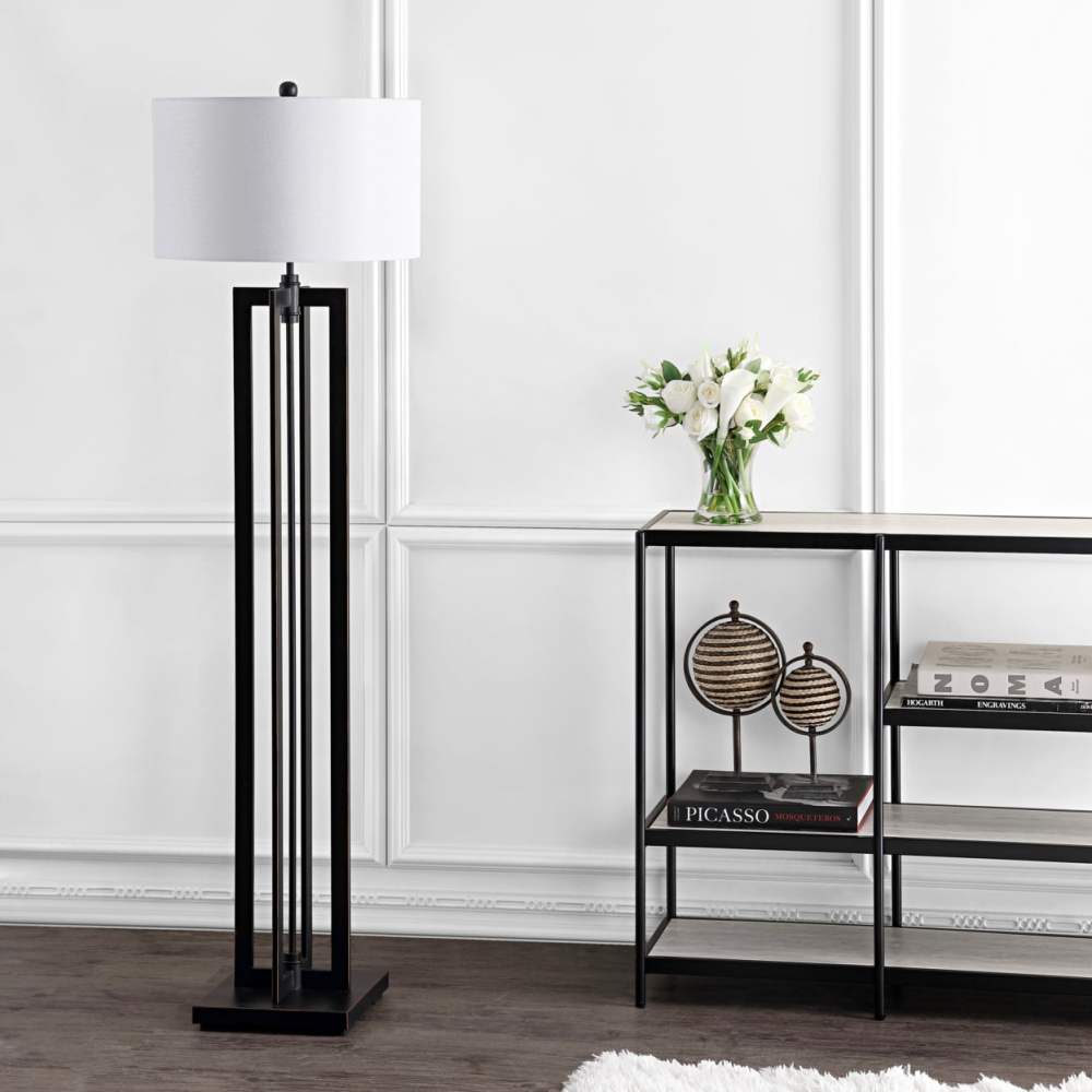 SAFAVIEH Tanya 59 in. H Mid-Century Tower Column Floor Lamp, Black