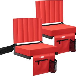 2-Pack Portable Stadium Seat for Bleachers with Back Support,  Folding Bleacher Chair with Cup Holder and Shoulder Strap Red