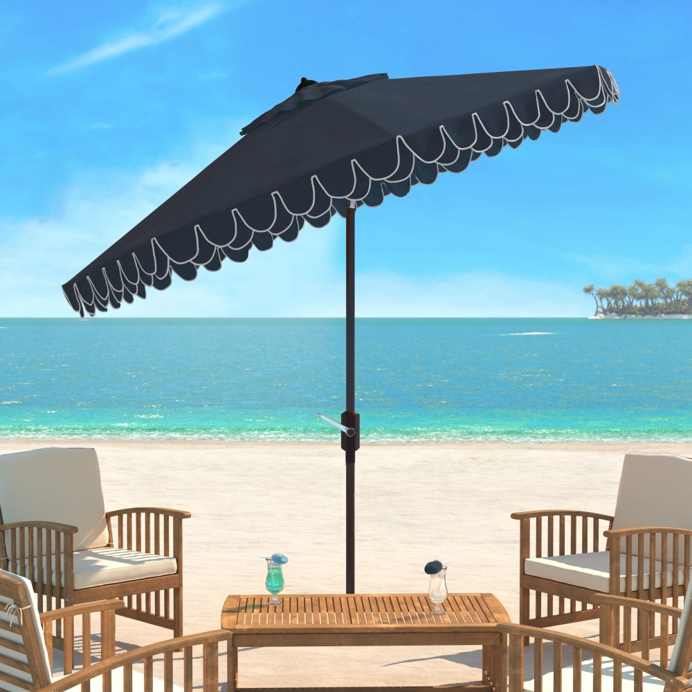 SAFAVIEH Outdoor Collection Elegant Valance 9-Foot Tilt Umbrella Navy / White - Image 3