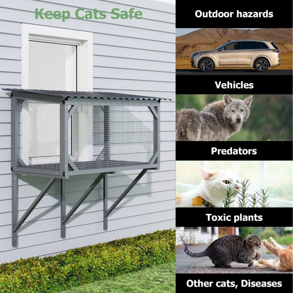 AODAILIHB Cat Window Perch House, Outdoor Catio Furniture Window Box, All Weather Use Cat Window Hammock for Napping, Overlooking - Image 4