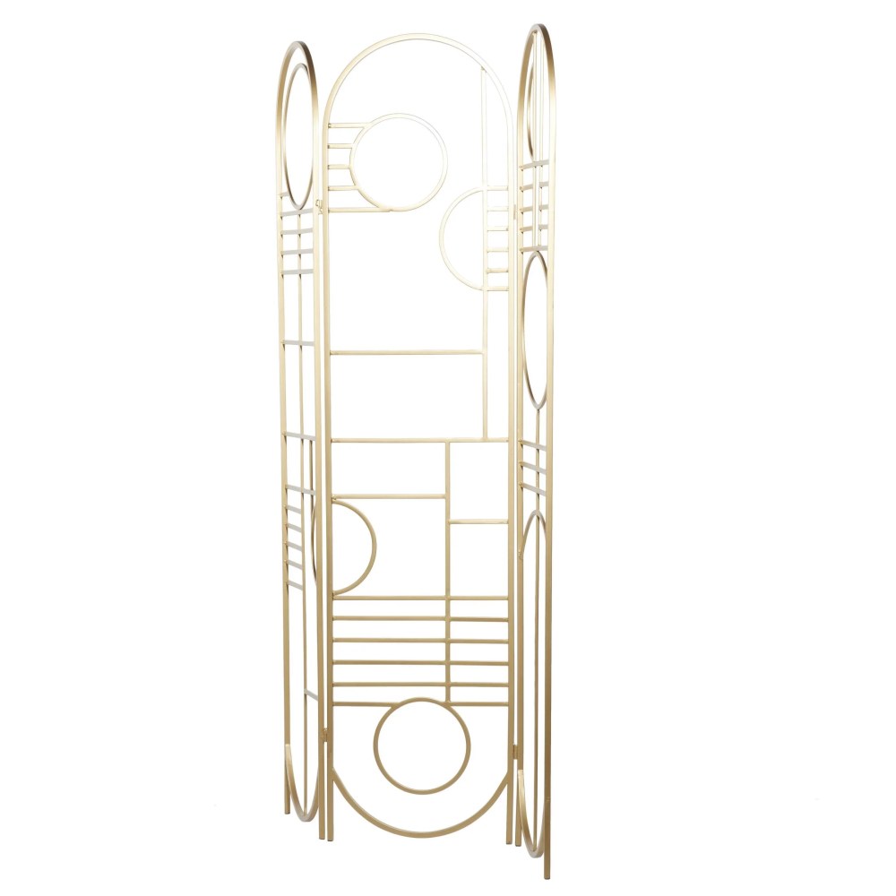 DecMode Modern 3 Panel Metal Room Divider Screen with Geometric Pattern and Gold Finish, 50"W x 69"H - Image 6