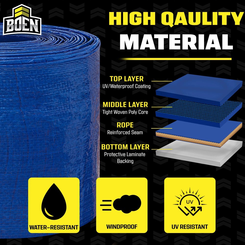 30 ft. x 60 ft. Multi-Purpose Blue Poly Tarp Cover 4.2 Mil Thick Weave Material, Waterproof - Image 2