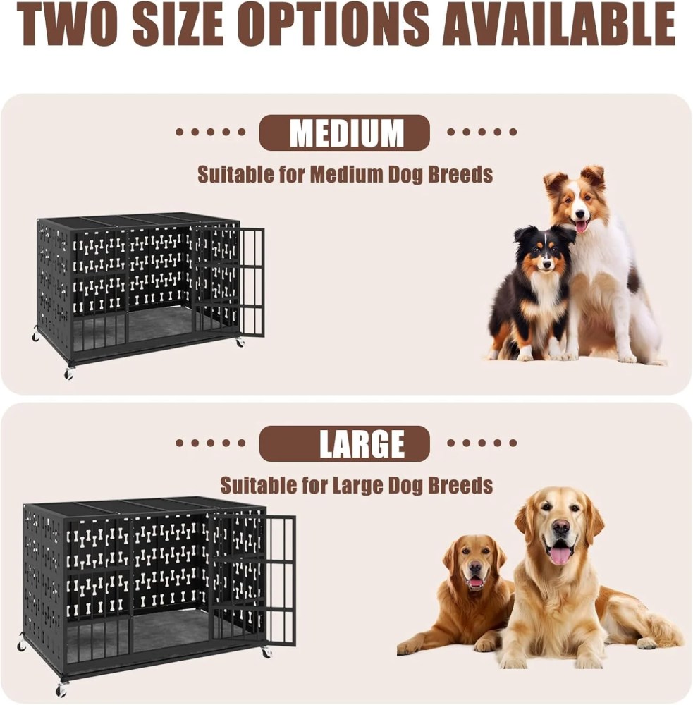 Waleaf 48 inch Heavy Duty Indestructible Dog Crate, Escape Proof Dog Cage with Enclosed Design, High Anxiety Dog Crate for Large Dogs, Lockable Wheels and Removable Trays, Large - Image 3