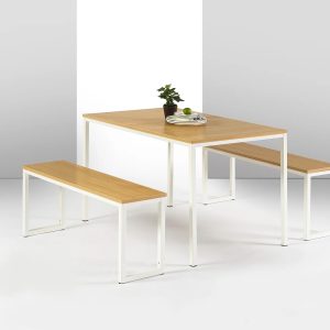 Zinus Louis 48" White Metal Dining Table with Benches,3 Piece Indoor Dining Set