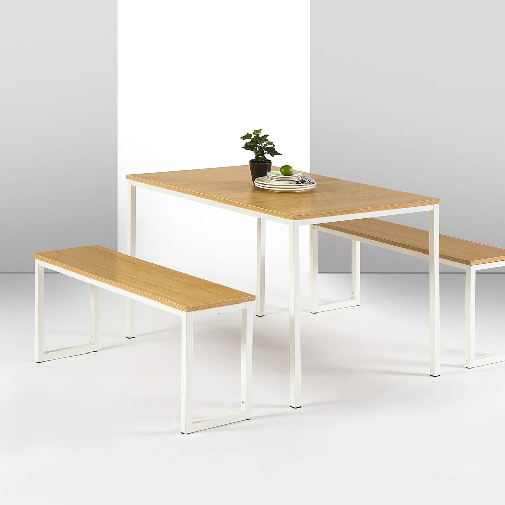 Zinus Louis 48" White Metal Dining Table with Benches,3 Piece Indoor Dining Set