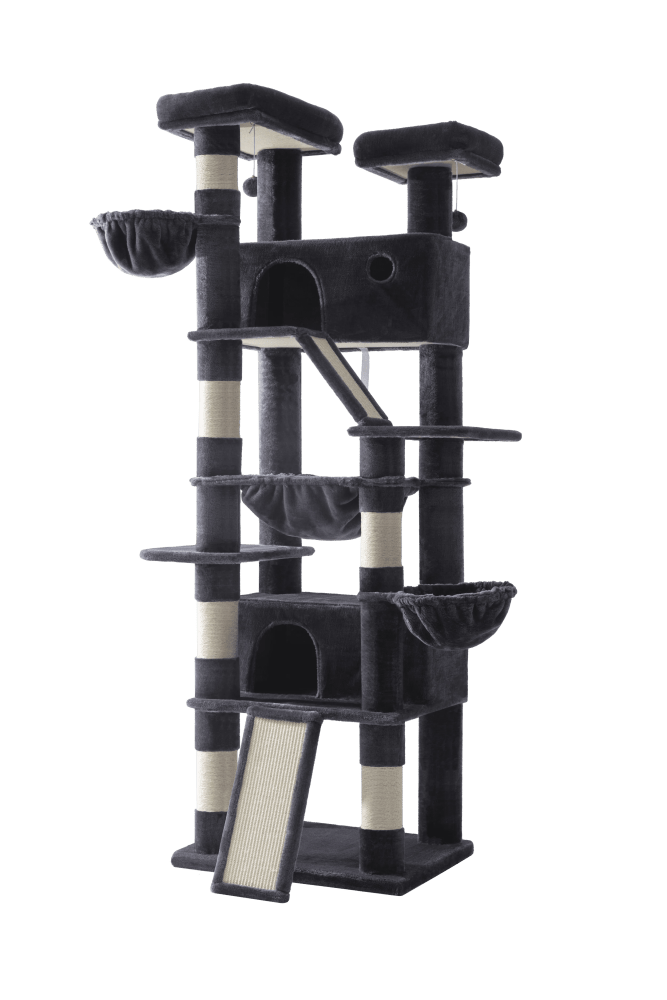 Amolife 81" Large Cat Tree Tower for Large Cats with Cat Condo Hammock, 2 Scratching Ramps, 6 Scratching Posts, Blue - Image 6