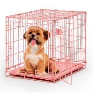 MidWest Homes for Pets 24-Inch Pink Fashion iCrate for Small Breeds, 12-20 lbs, Single Door Folding Dog Crate with Divider Panel, Leak-Proof Tray & Secure Latch, Portable, Durable & Easy to Assem