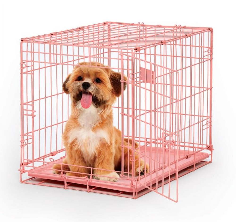 MidWest Homes for Pets 24-Inch Pink Fashion iCrate for Small Breeds, 12-20 lbs, Single Door Folding Dog Crate with Divider Panel, Leak-Proof Tray & Secure Latch, Portable, Durable & Easy to Assem