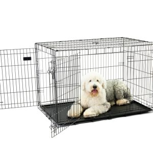 Carlson Secure and Compact Double Door Metal Dog Crate,  For Extra Large Breeds Up To 120 Pounds,  Includes Divider Panel and Removable Pan,  Black
